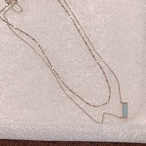 Delicate Gold Layered Necklace with Light Blue Adventurine Bar Pendant La Cn